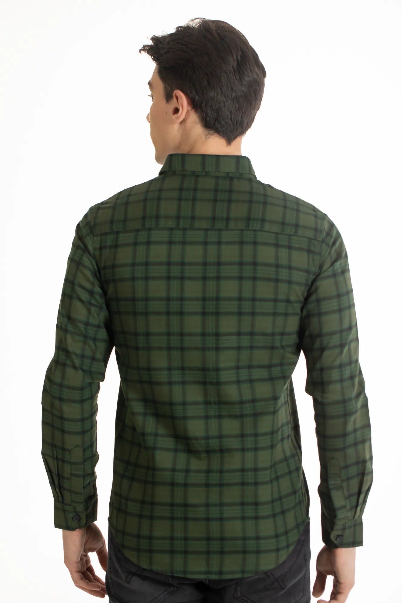  Dark Green Tonal Plaid Oxford Checked Shirt