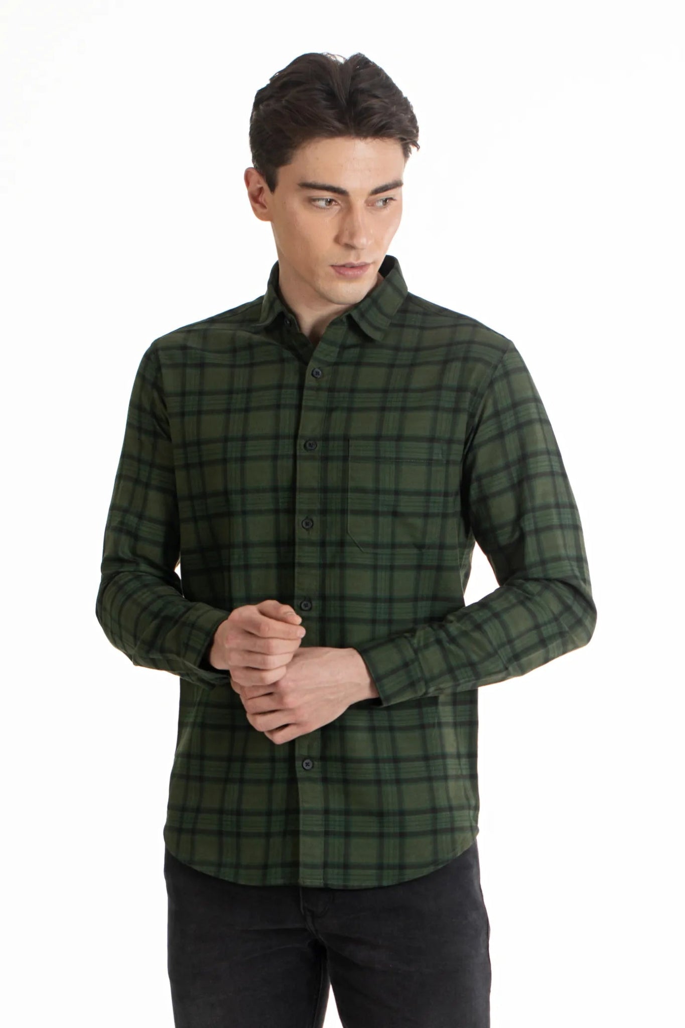 Dark Green Tonal Plaid Oxford Checked Shirt