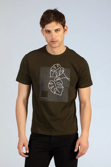 Buy Tropical Leaf Print Round Neck T-Shirt Online