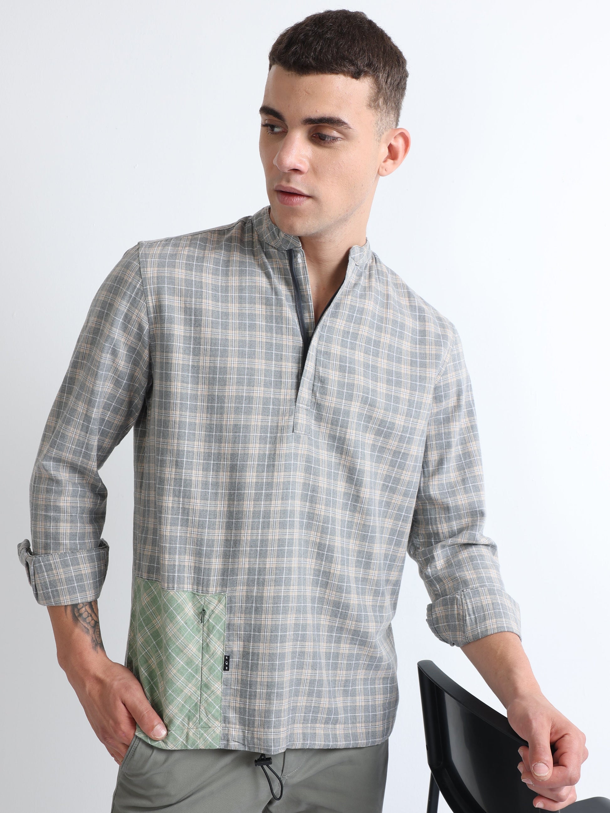 Buy Twill Melange Bottom Pocket Drawcode Stylish Shirt Online