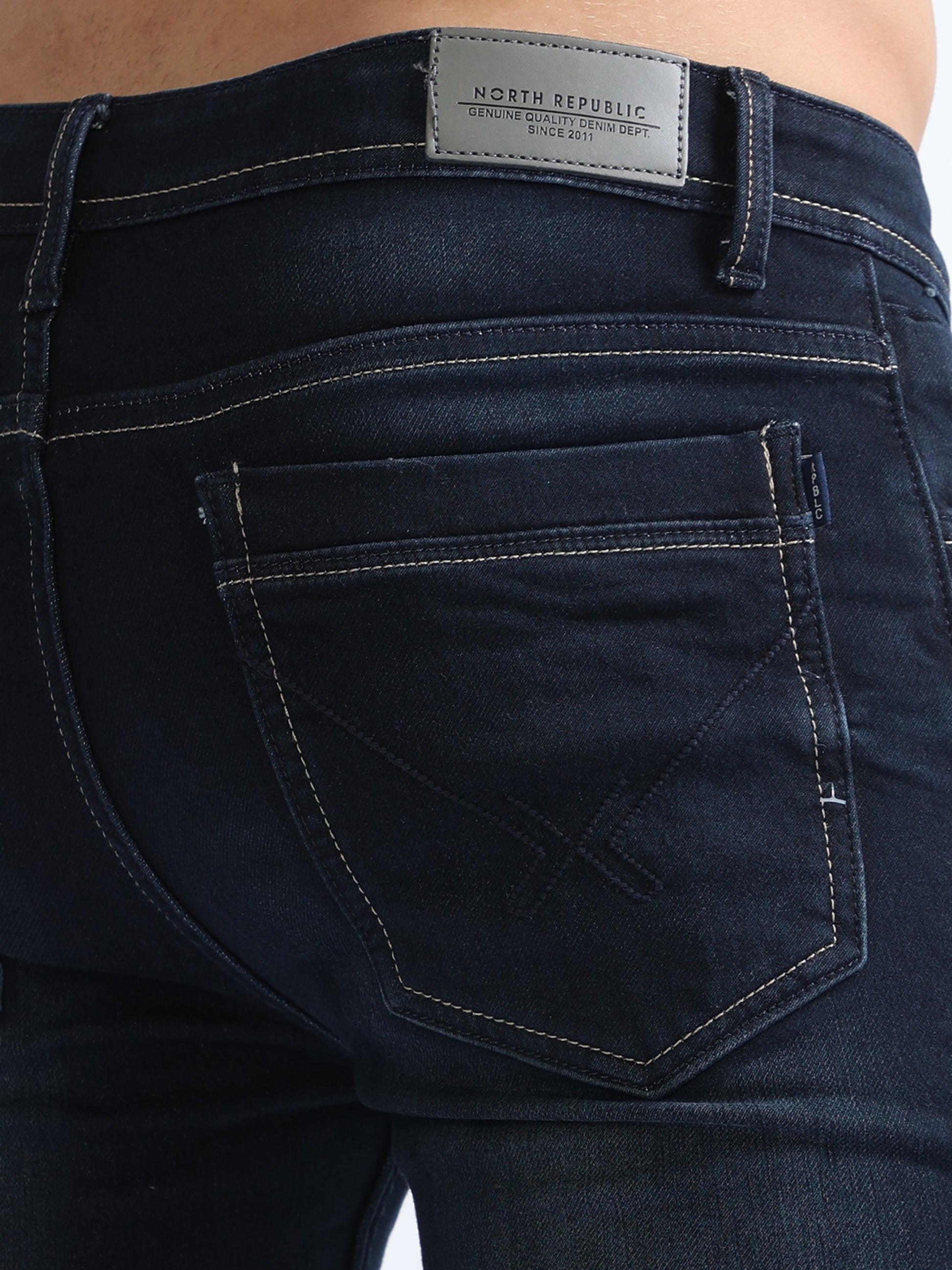 Dark Wash Washed Double Shade Men's Denim Jeans