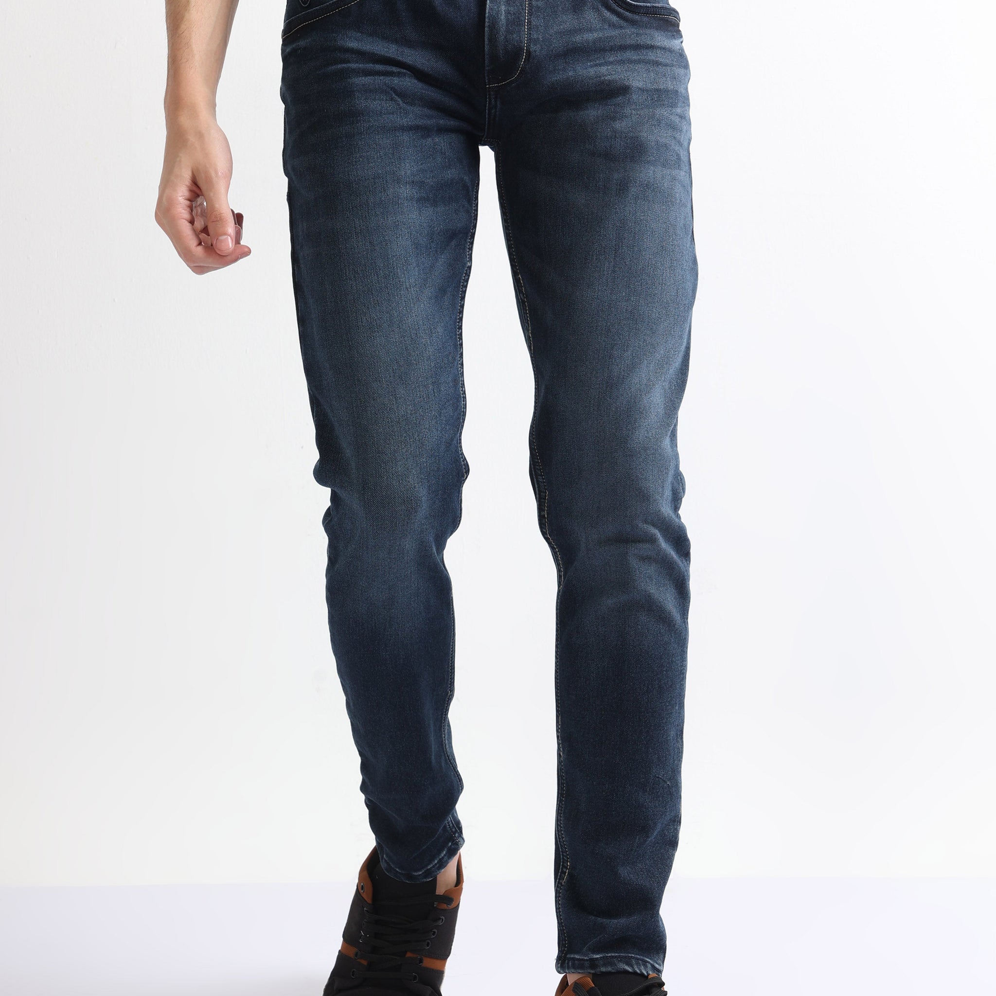 Mid Wash Washed Double Shade Men's Denim Jeans