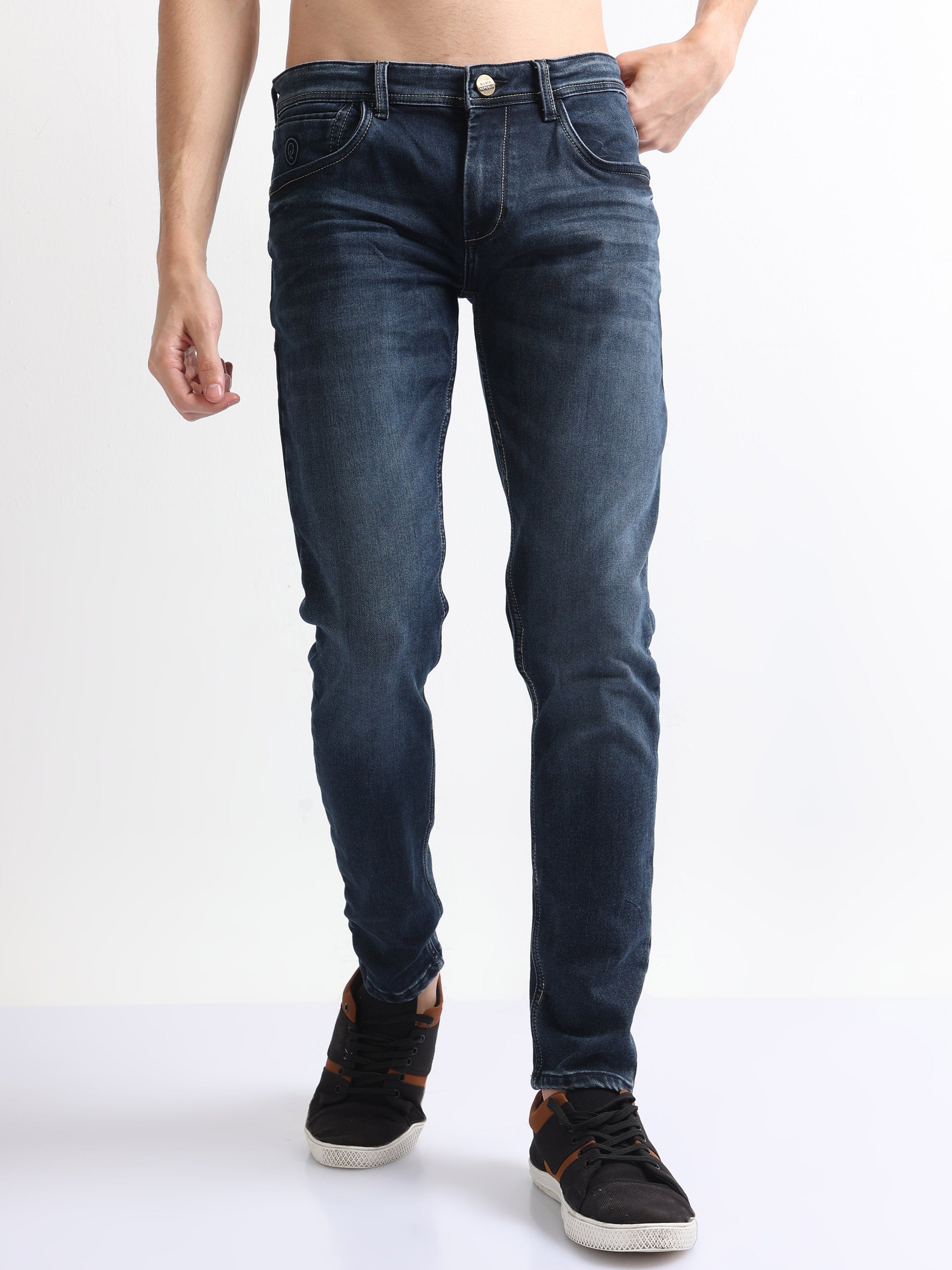 Mid Wash Washed Double Shade Men's Denim Jeans