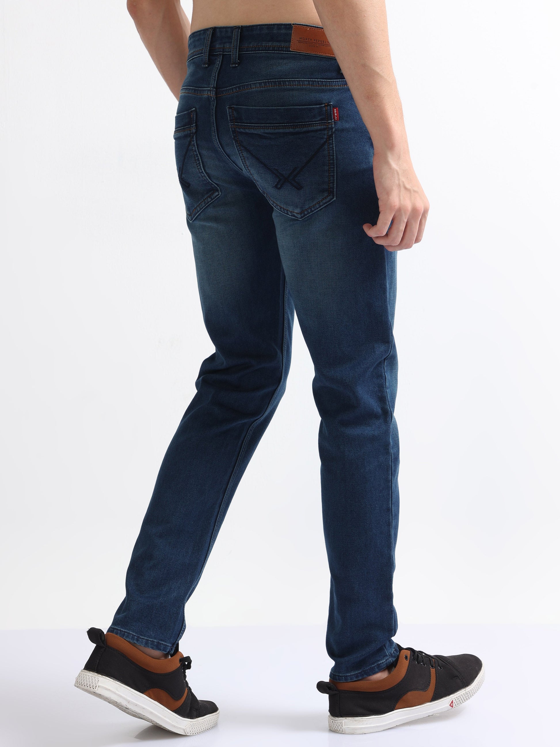  Mid Wash Men's Washed Stretch Denim Jeans