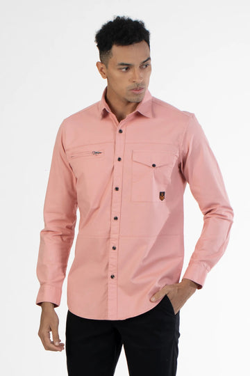 Pink Men's Welt Pocket Plain Oxford Plain Shirt